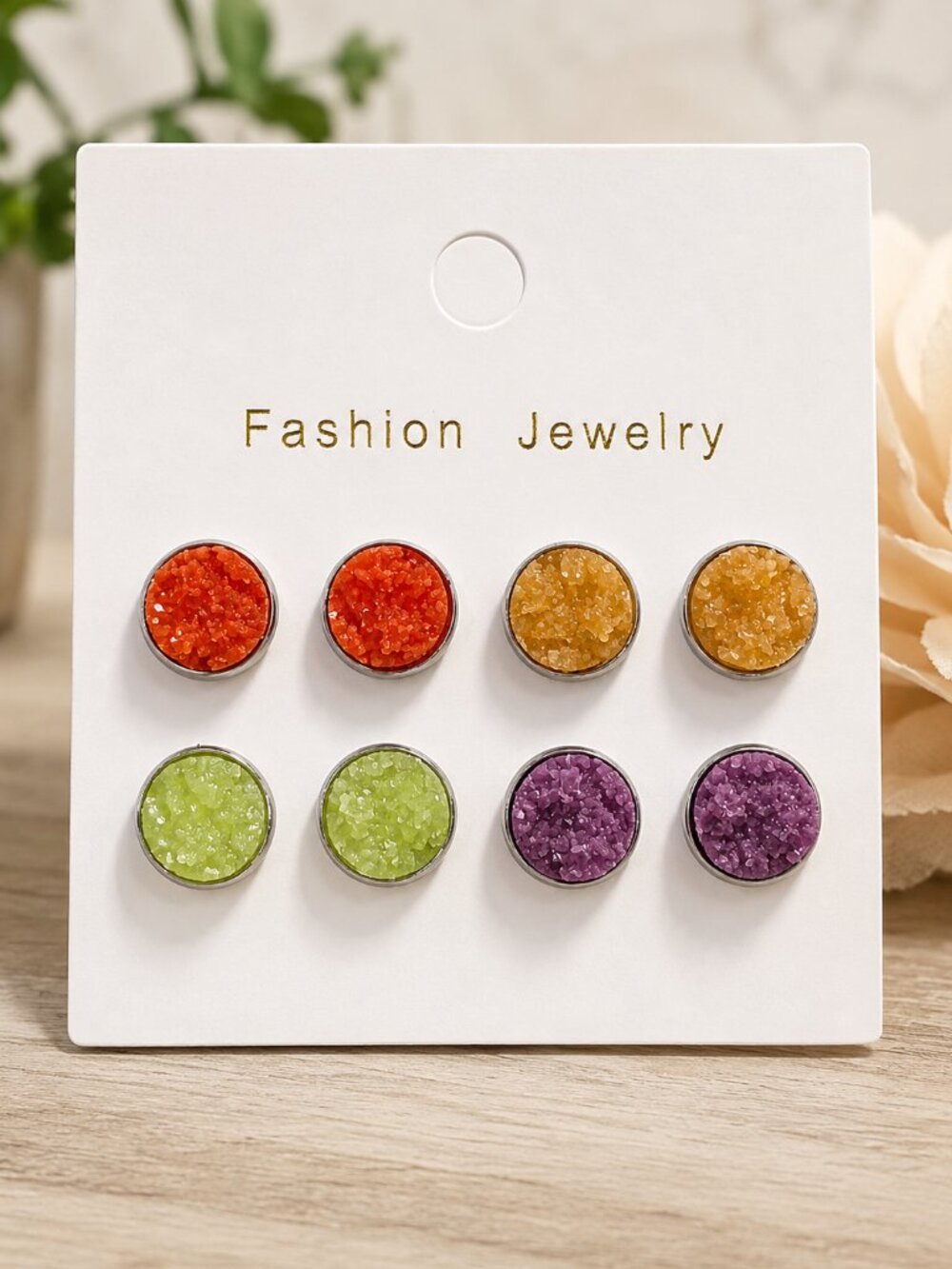 Imitation Druzy Stud Earrings 4 Pair Set